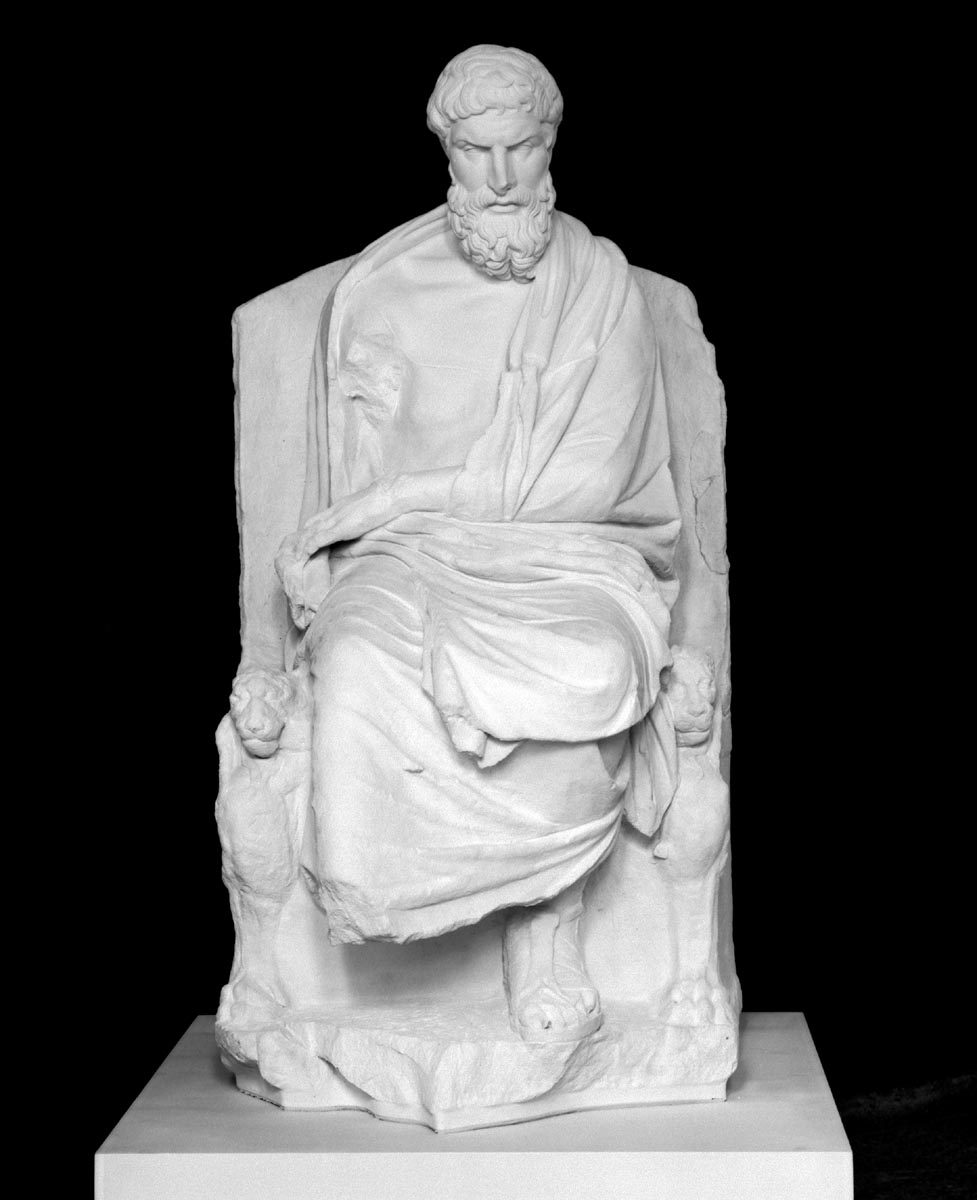 Tượng Epicurus ngồi, bản phục dựng theo tượng dựng sau khi ông mất, tại Đại học Göttingen.