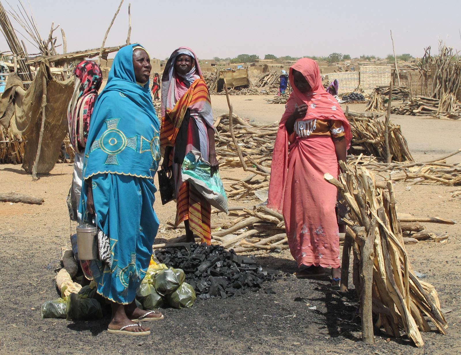 Phụ nữ tản cư bán than củi ở chợ El Fasher, Bắc Darfur.